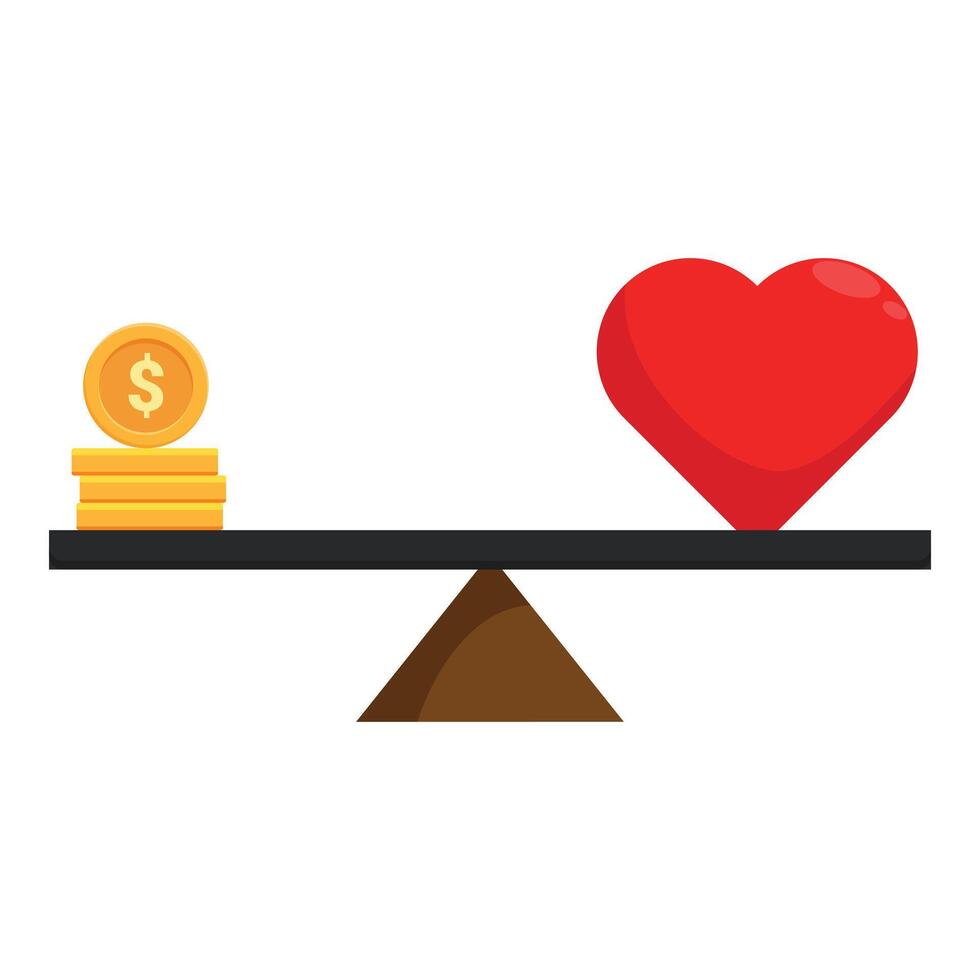Scales balancing money and love representing ethics and morality vector