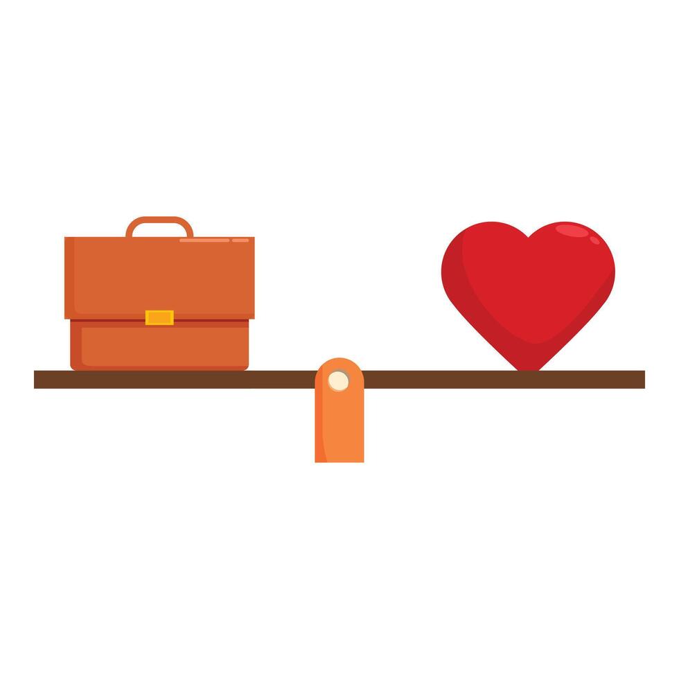 Balancing work and love on a seesaw with a price tag, choosing between career and passion vector