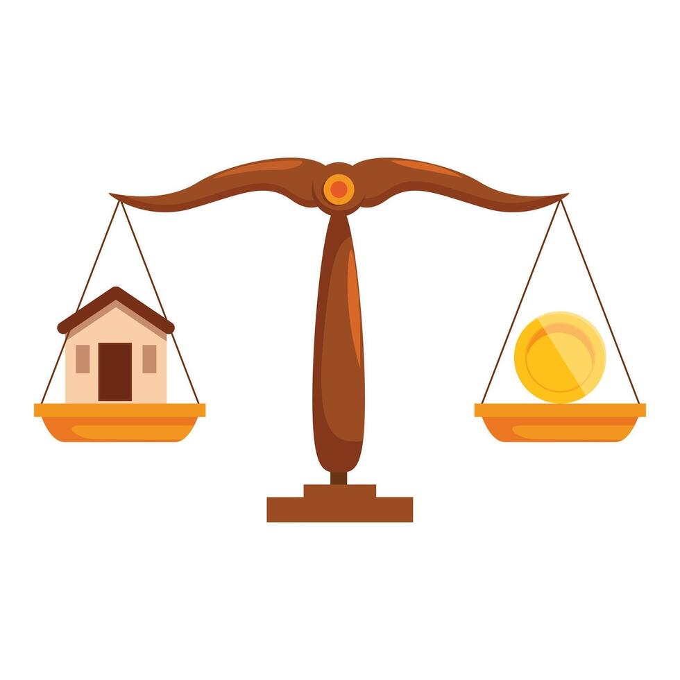 Scale comparing value of house and money vector