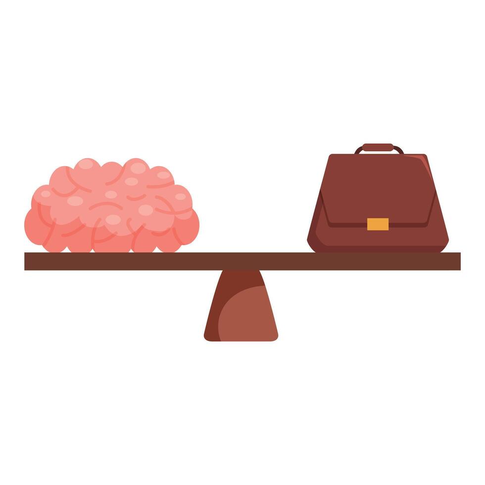 Brain and briefcase balancing on a seesaw vector