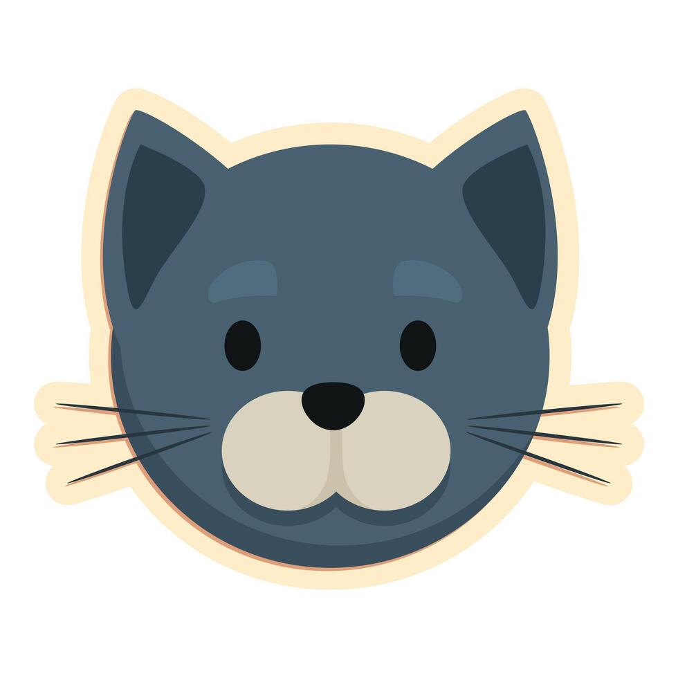 Cute blue cat face sticker looking forward vector