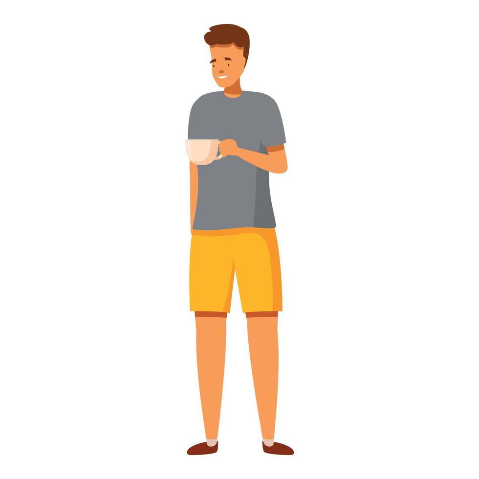 Young man holding a mug and smiling at home vector