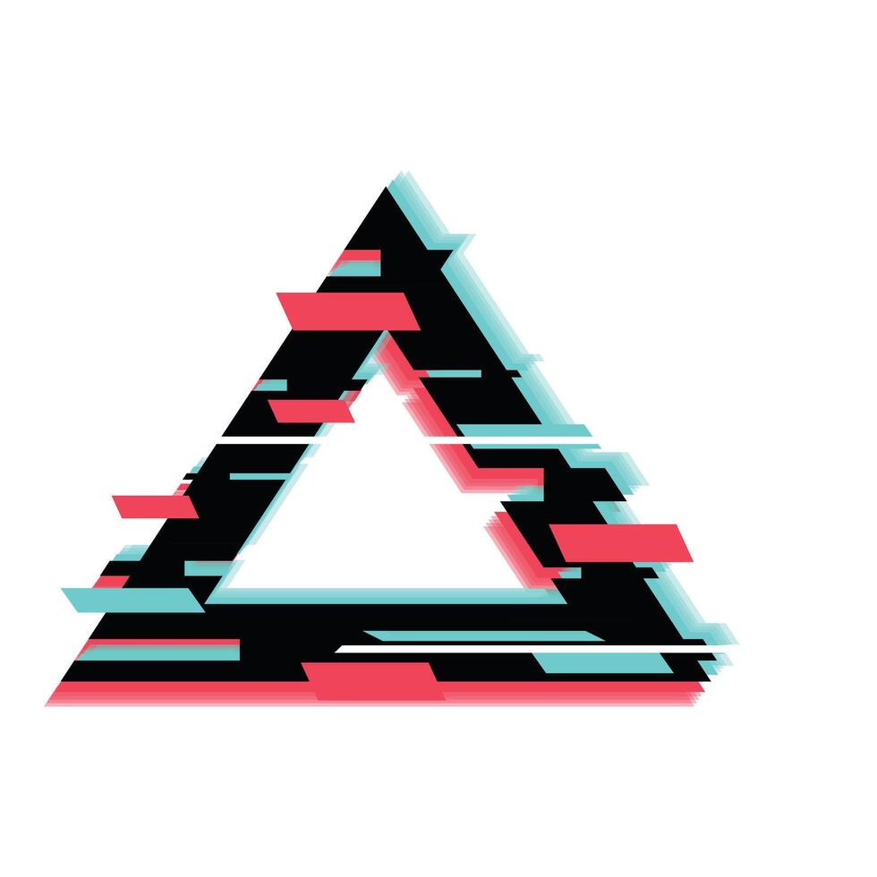 Black and white triangle glitching with pink and blue stripes vector