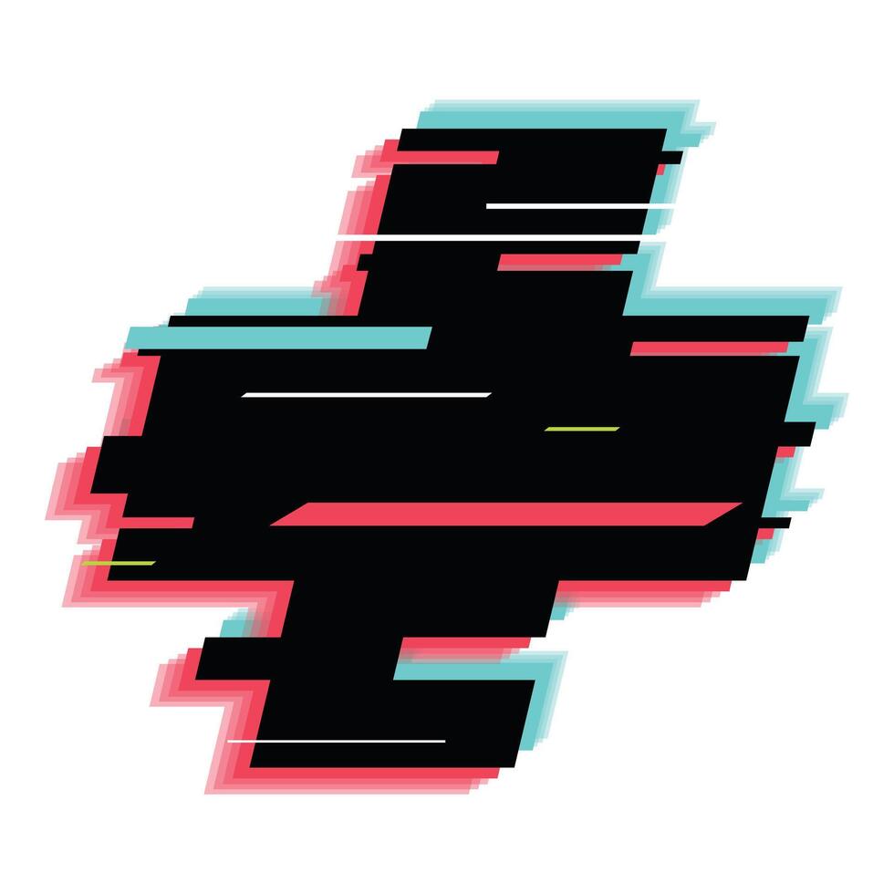 Black shape distorting with glitch effect on white background vector
