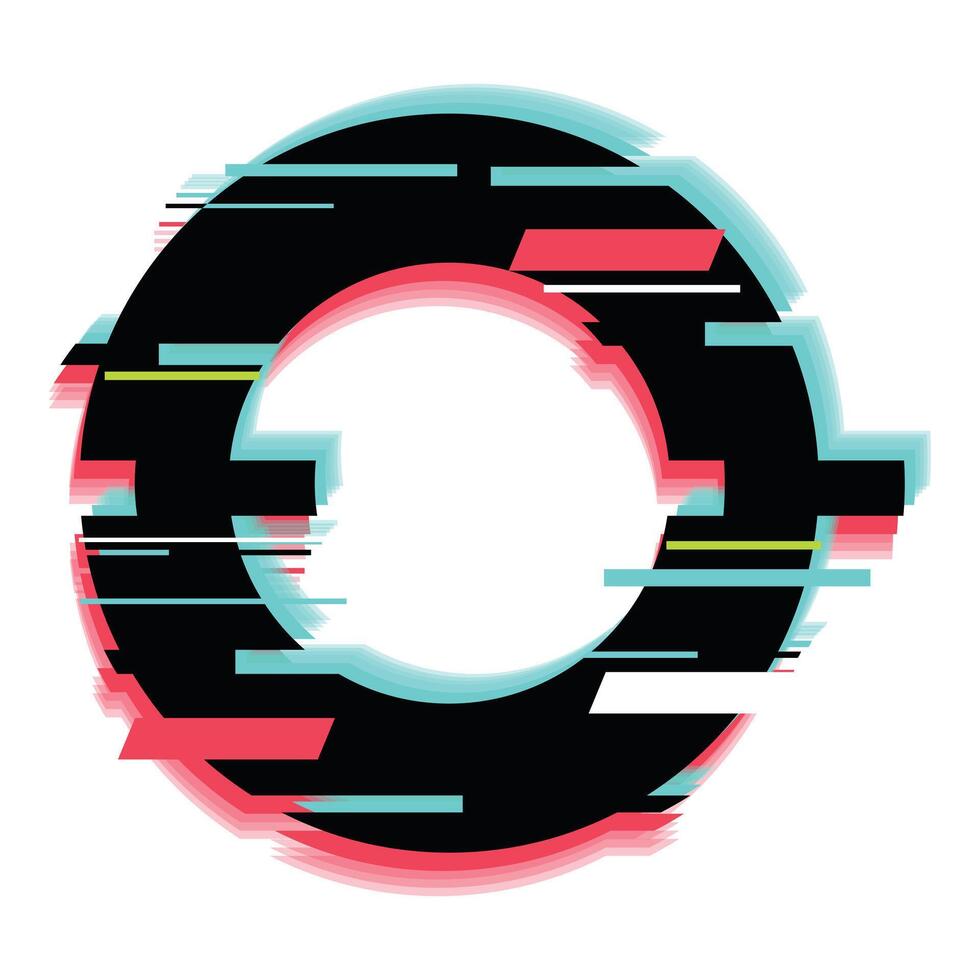 Round frame glitching with turquoise and red digital noise vector