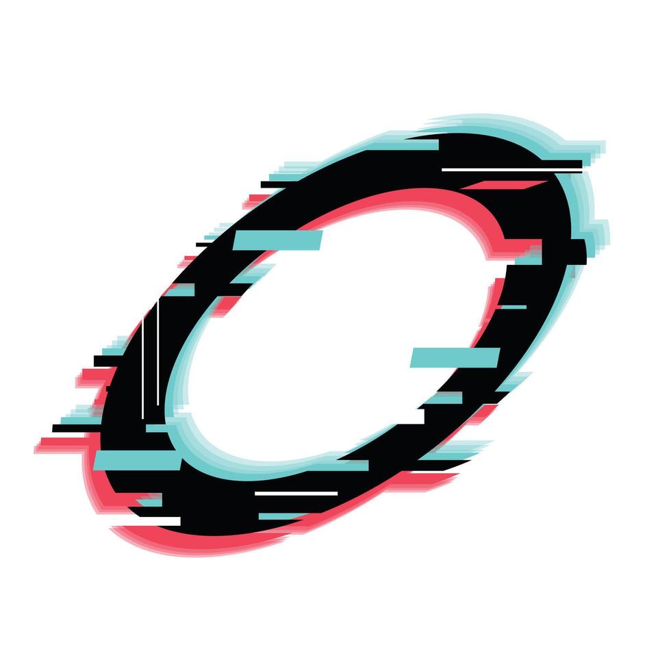Black circle with rgb glitch effect on white background vector