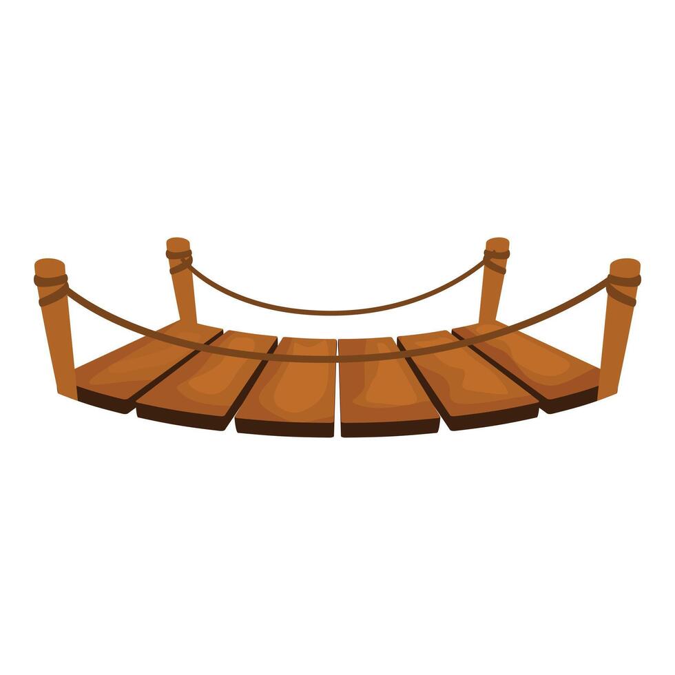 Wooden suspended bridge structure with ropes connecting to posts vector