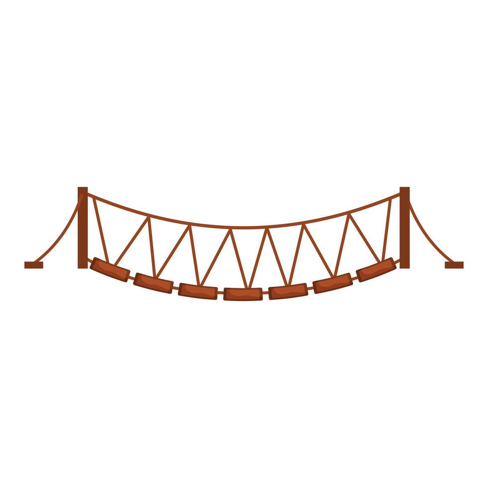 Wooden suspension bridge connecting two sides with ropes and planks vector