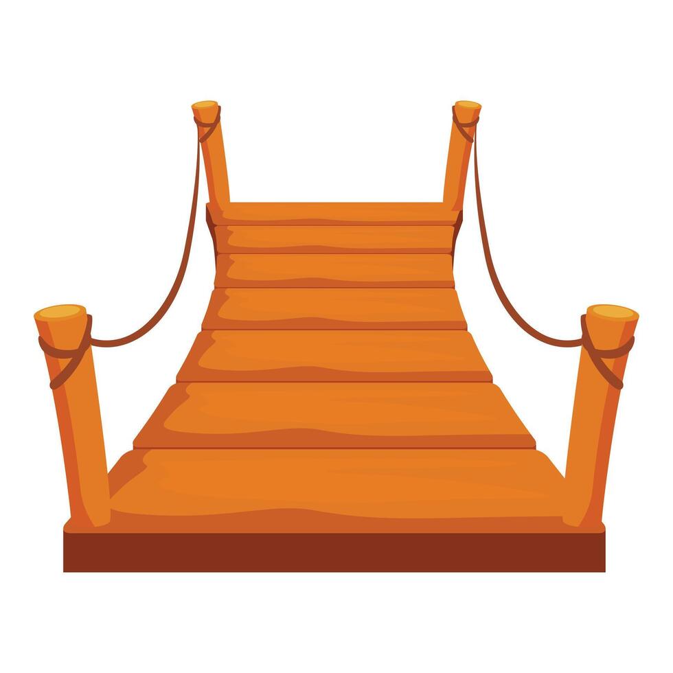 Wooden rope bridge crossing over water obstacle vector