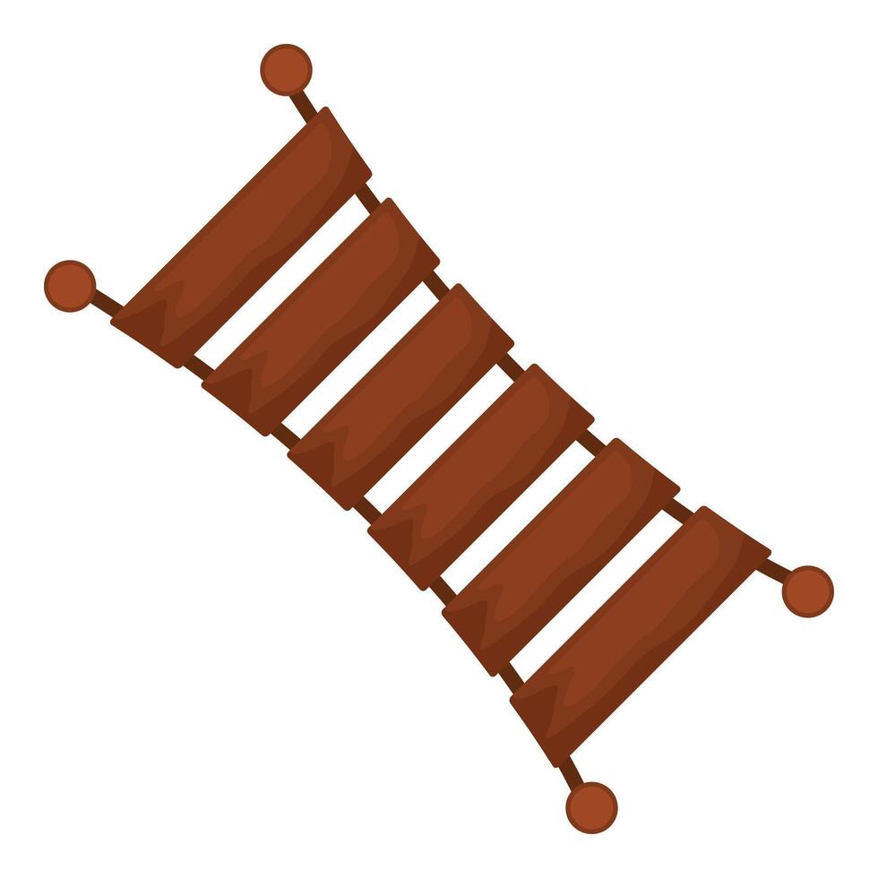 Wooden hanging bridge spanning a gap on white background vector