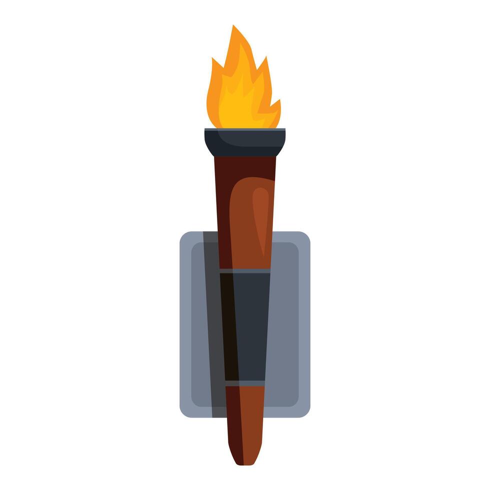 Wall mounted torch with burning fire lighting the way vector