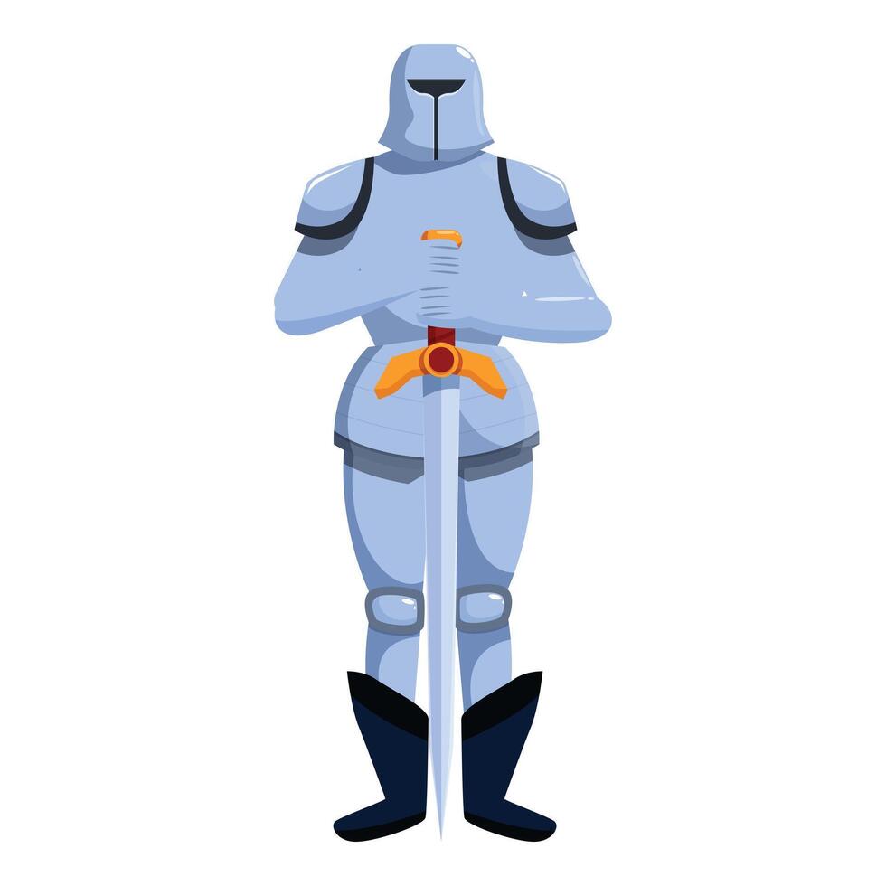 Medieval knight holding sword in full armor standing guard vector
