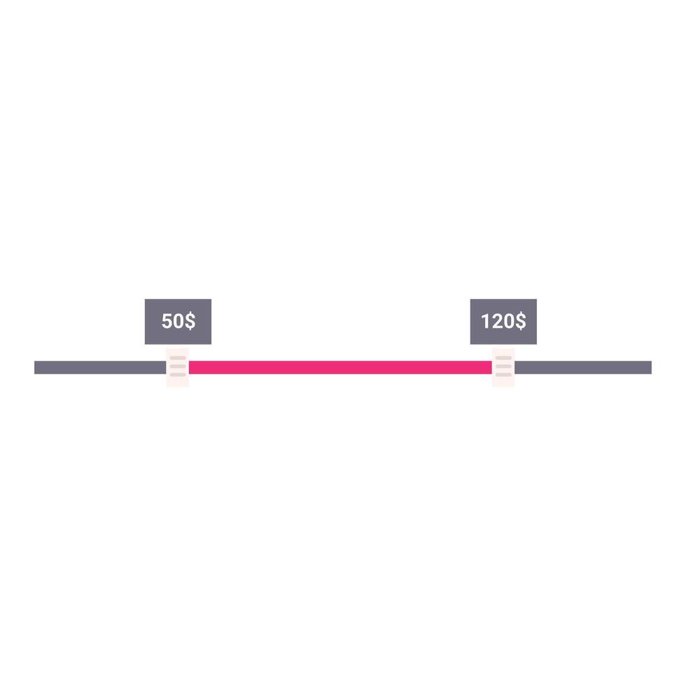 Price range slider showing value change from fifty to one hundred twenty dollars vector