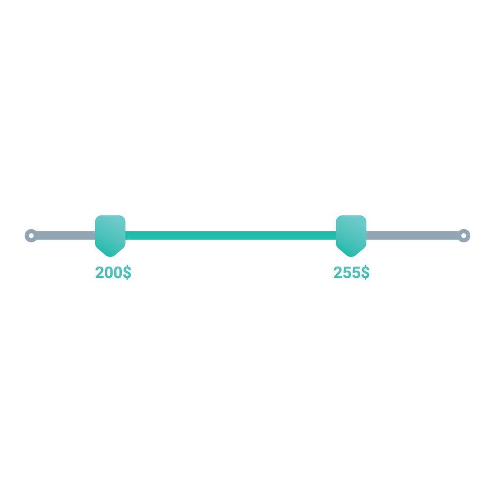 Price range slider showing increase from two hundred to two hundred and fifty five dollars vector