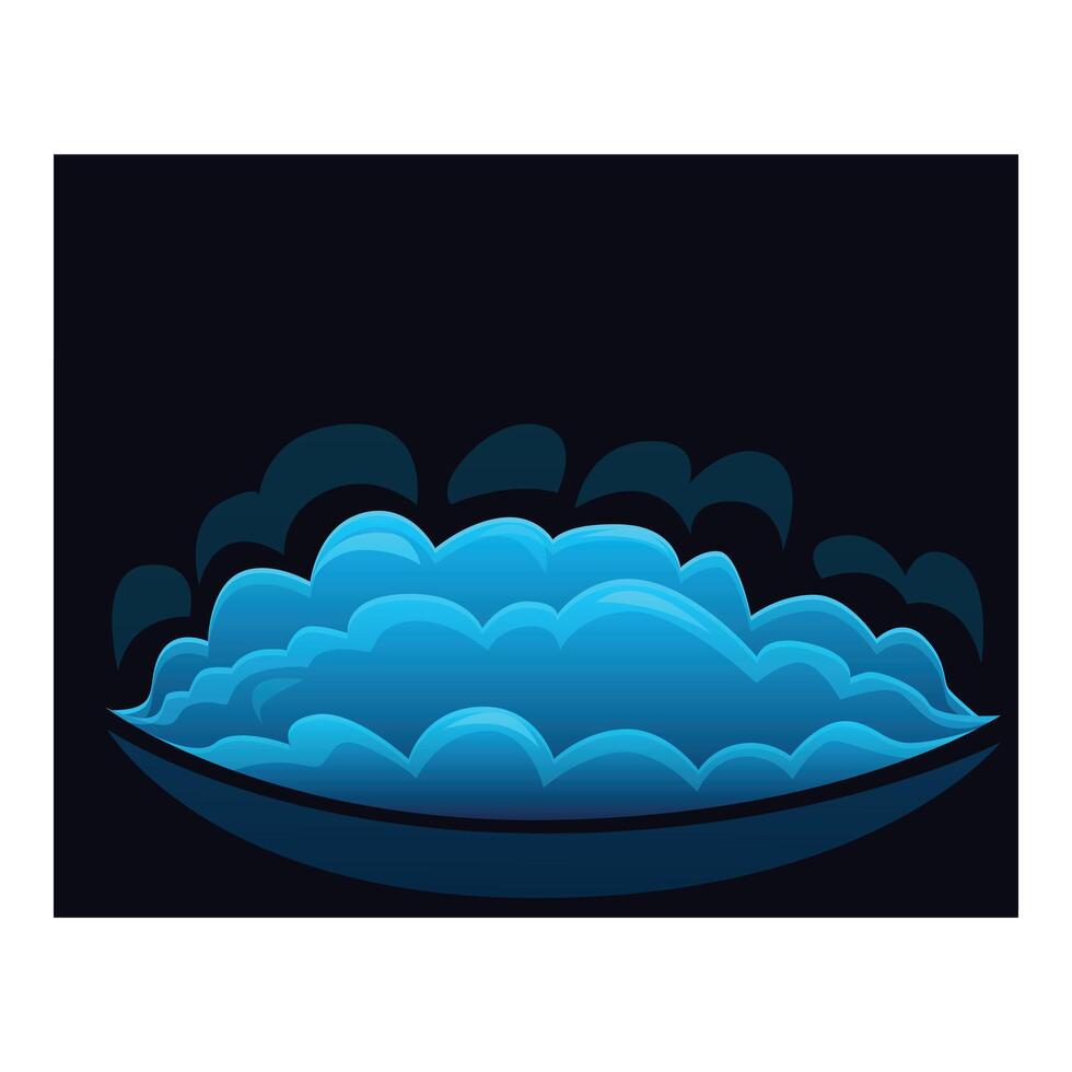 Blue cartoon explosion cloud filling bottom of black background vector