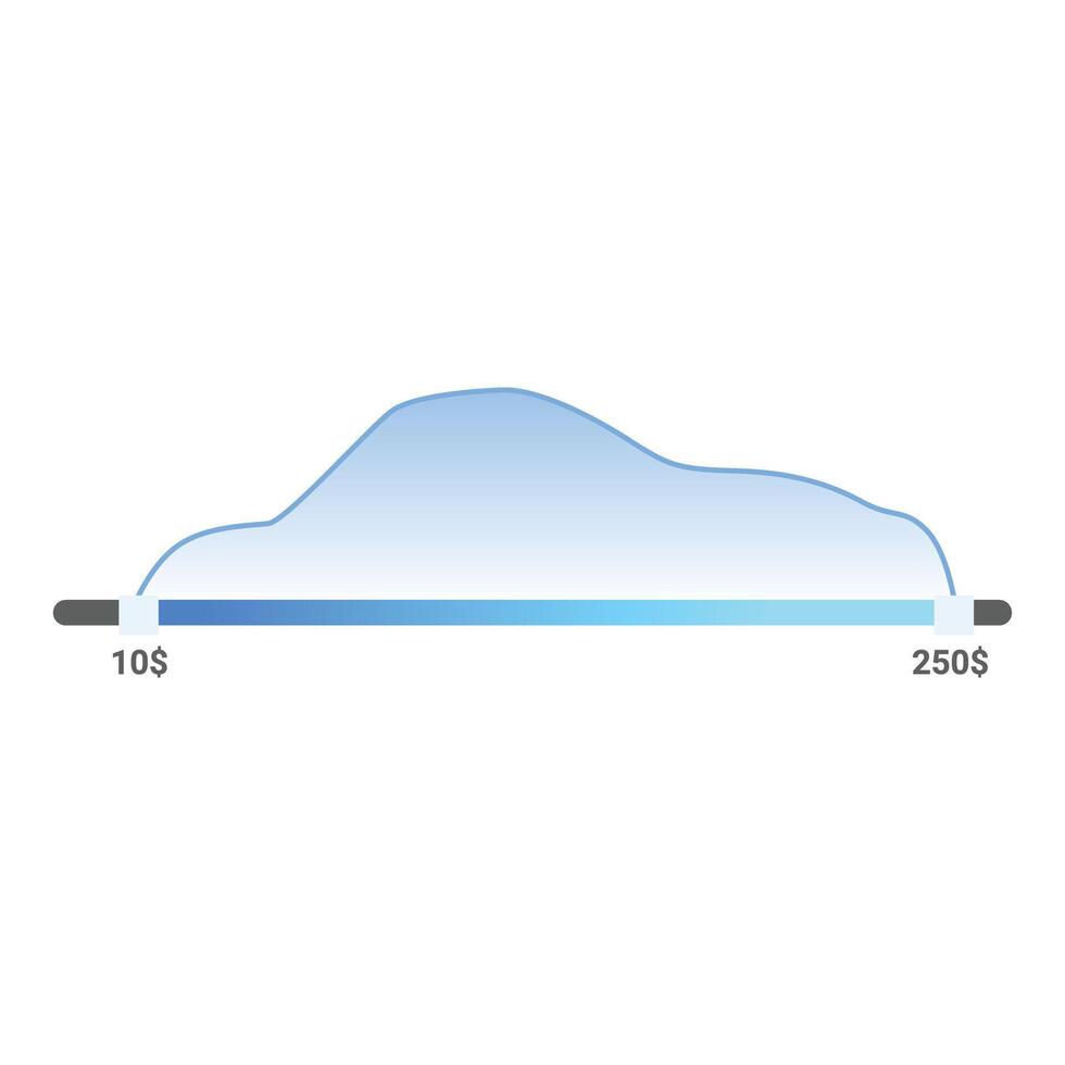Price range slider showing value change with a blue gradient background vector