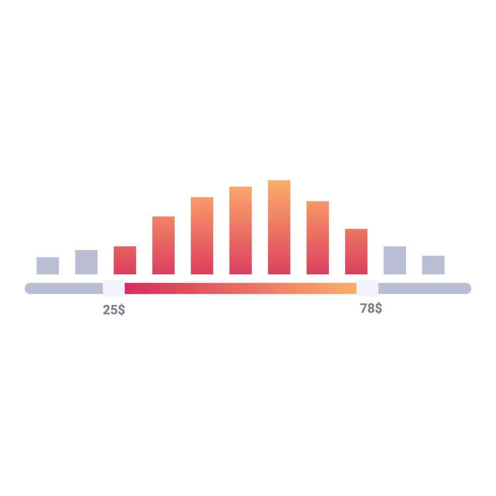 Price range chart showing value increase with gradient bar chart vector
