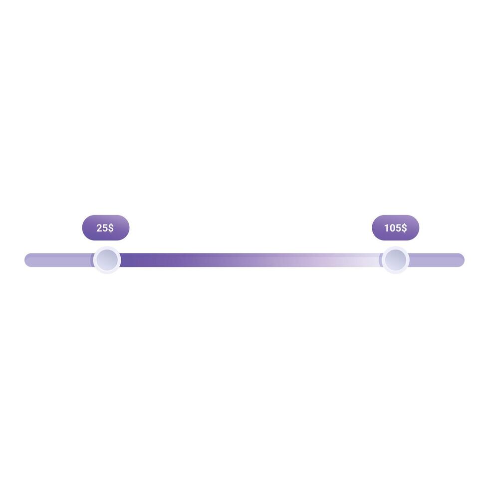 Price range slider with two handles showing minimum and maximum values vector
