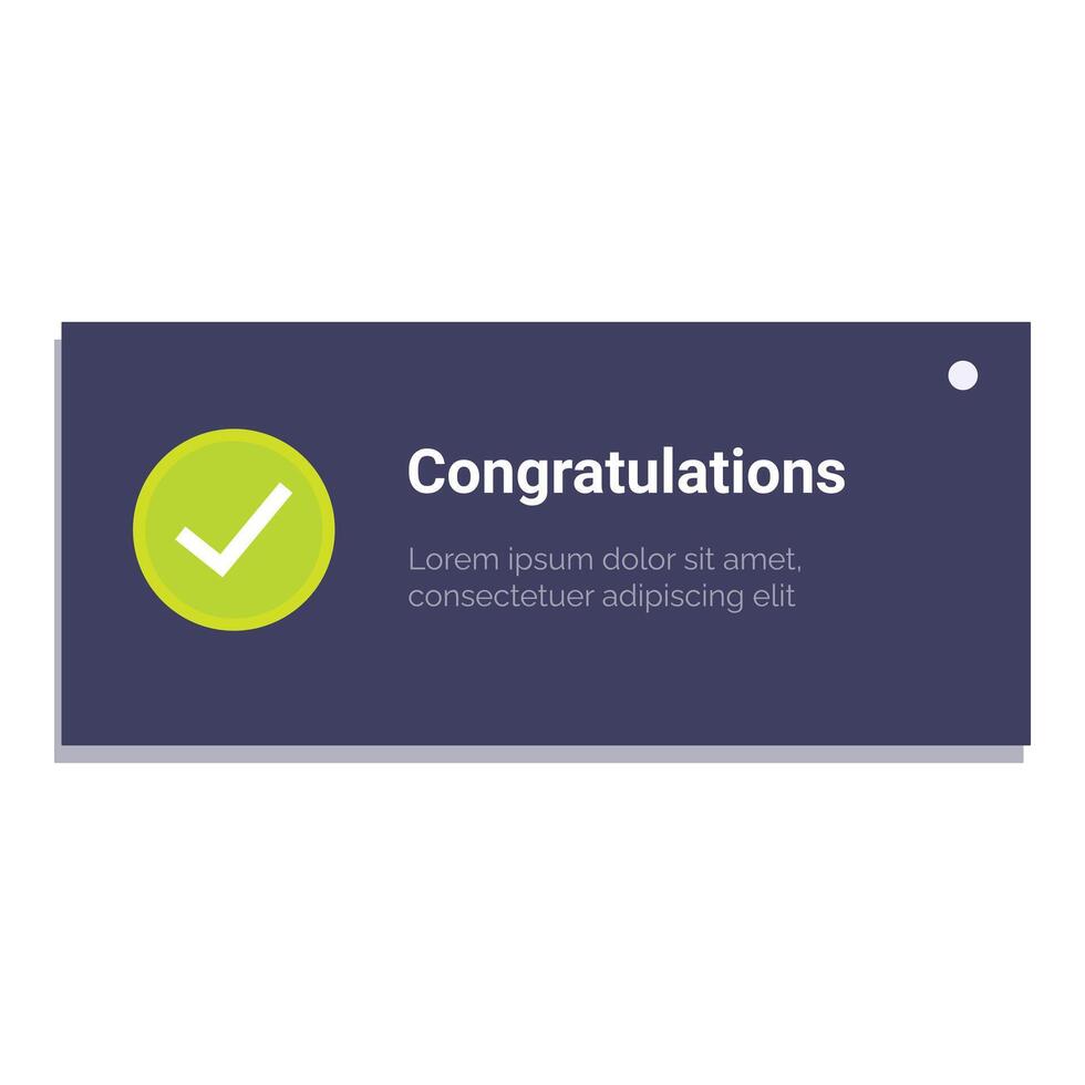 Congratulations banner showing success with check mark icon vector