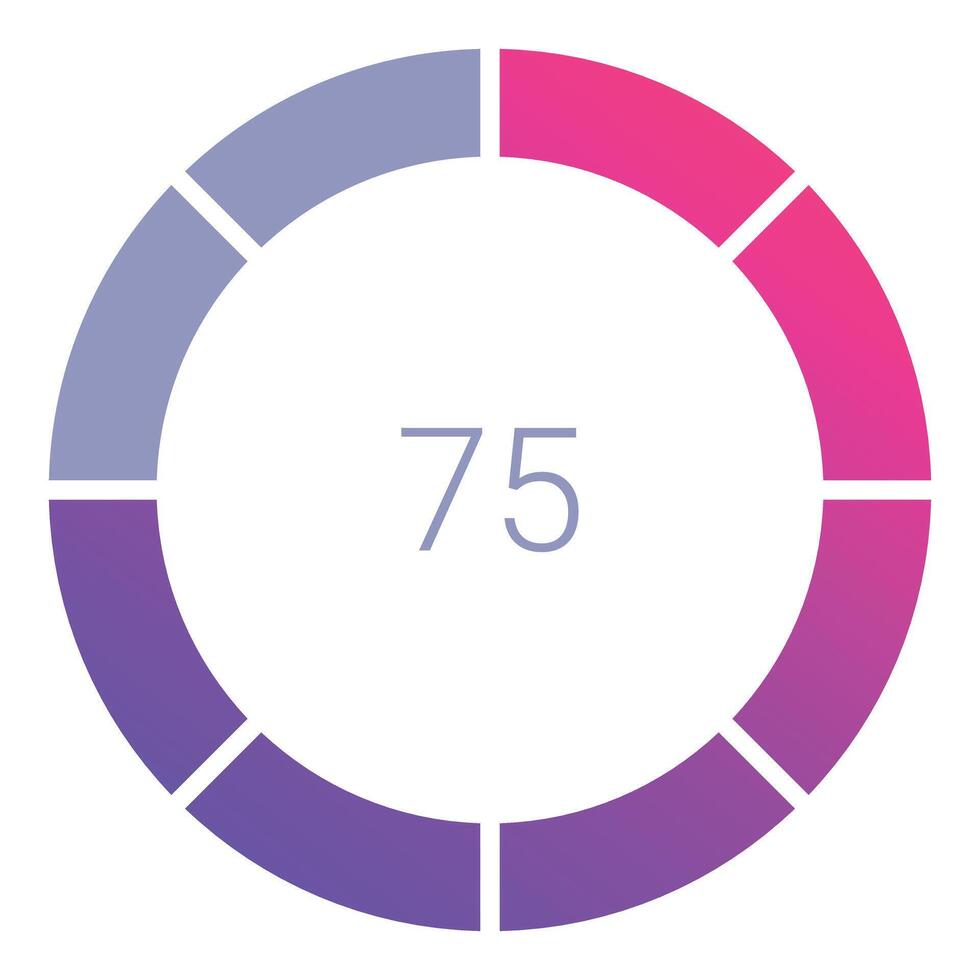 Colorful circular chart showing 75 percent completion progress vector