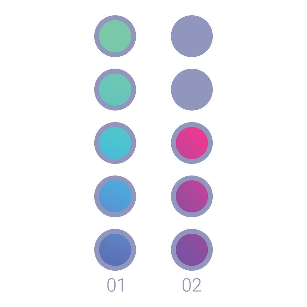 Two color palettes showing a gradient of blue and green tones versus blue and pink vector