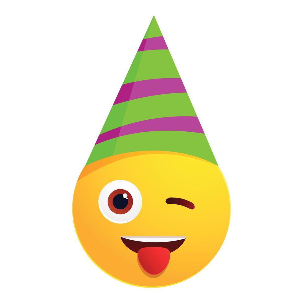 Funny emoji wearing a birthday hat sticking out tongue vector