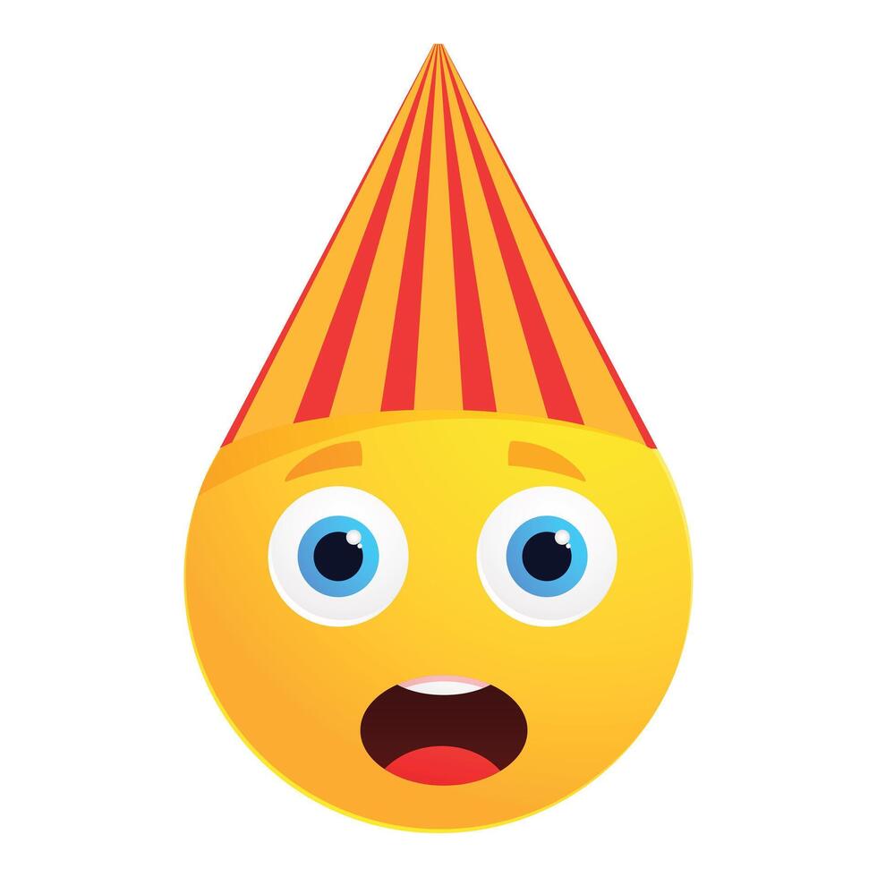 Shocked emoji wearing a striped birthday party hat vector