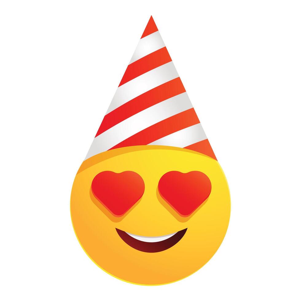 Yellow emoji falling in love at birthday party vector