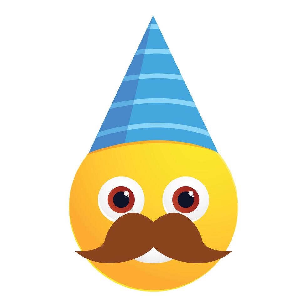 Happy party emoji wearing a blue striped hat and a mustache vector
