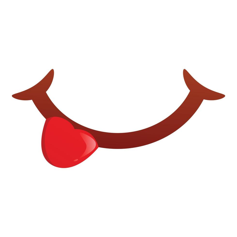 Big brown cartoon mouth licking lips with red heart tongue vector