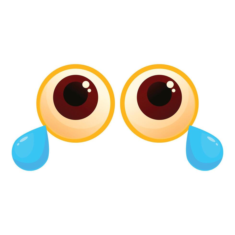 Pair of sad cartoon eyes is crying with big tears vector