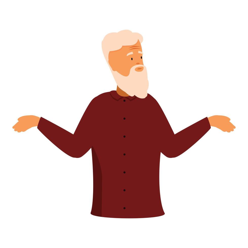 Old man shrugging shoulders making helpless gesture vector