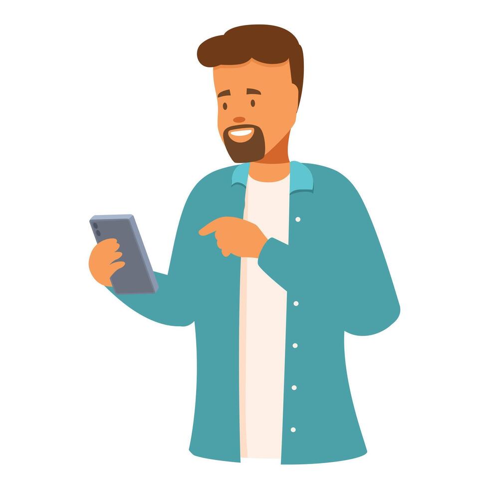 Smiling bearded man using his smartphone, browsing the internet vector