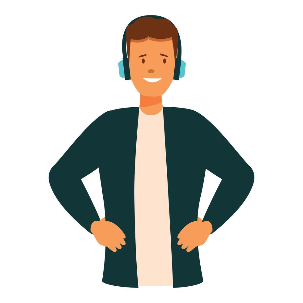Young man with headphones is smiling and listening to music vector