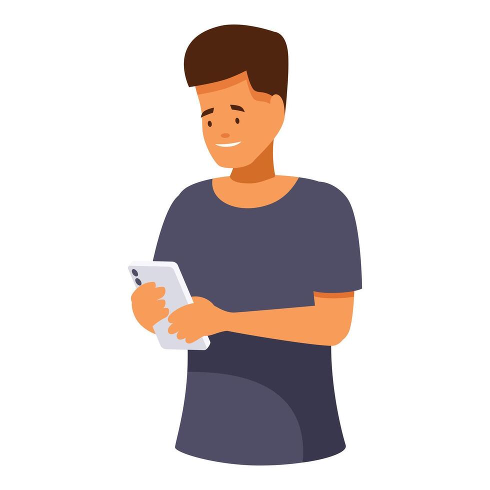 Young man browsing social media on smartphone vector