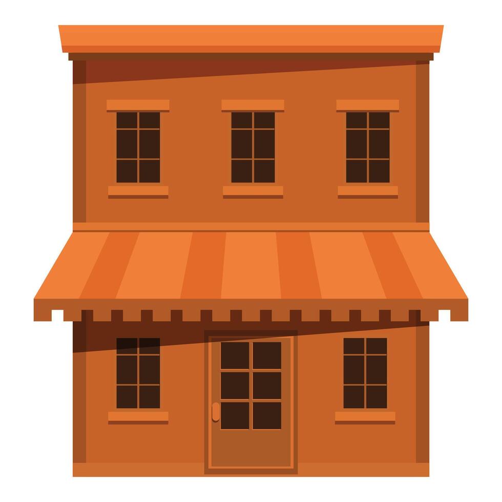 Two story old western saloon building with striped awning vector