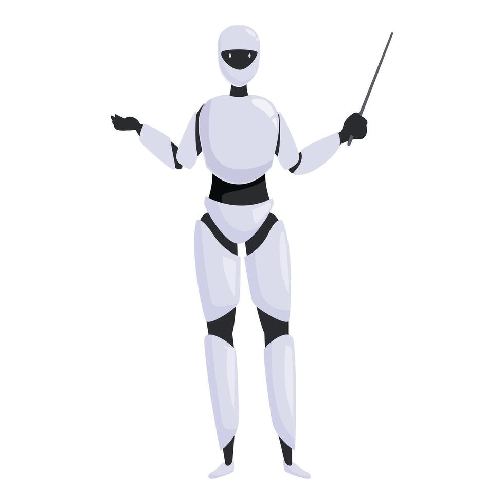 White humanoid robot explaining with pointer stick vector