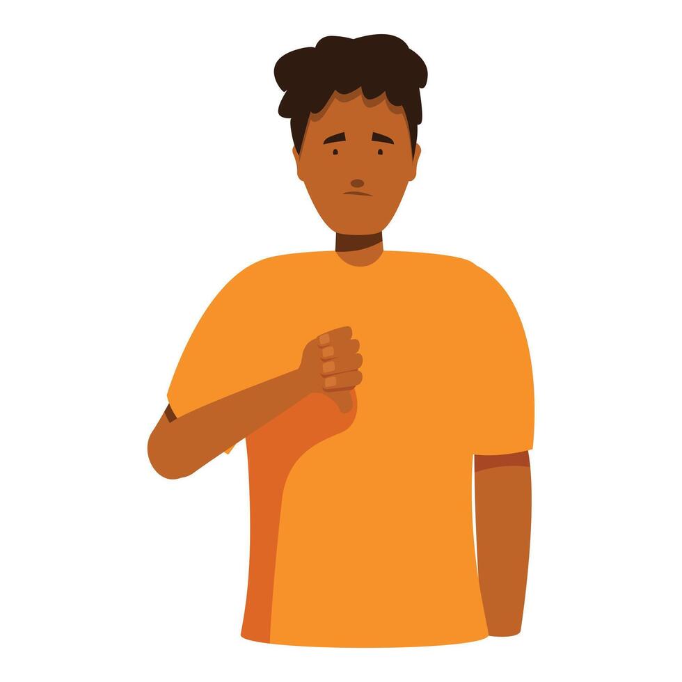 Sad black man pointing his finger to his chest with an upset expression vector