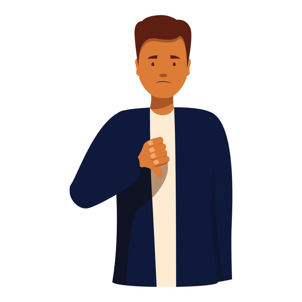 Sad man disapproving gesturing thumbs down vector