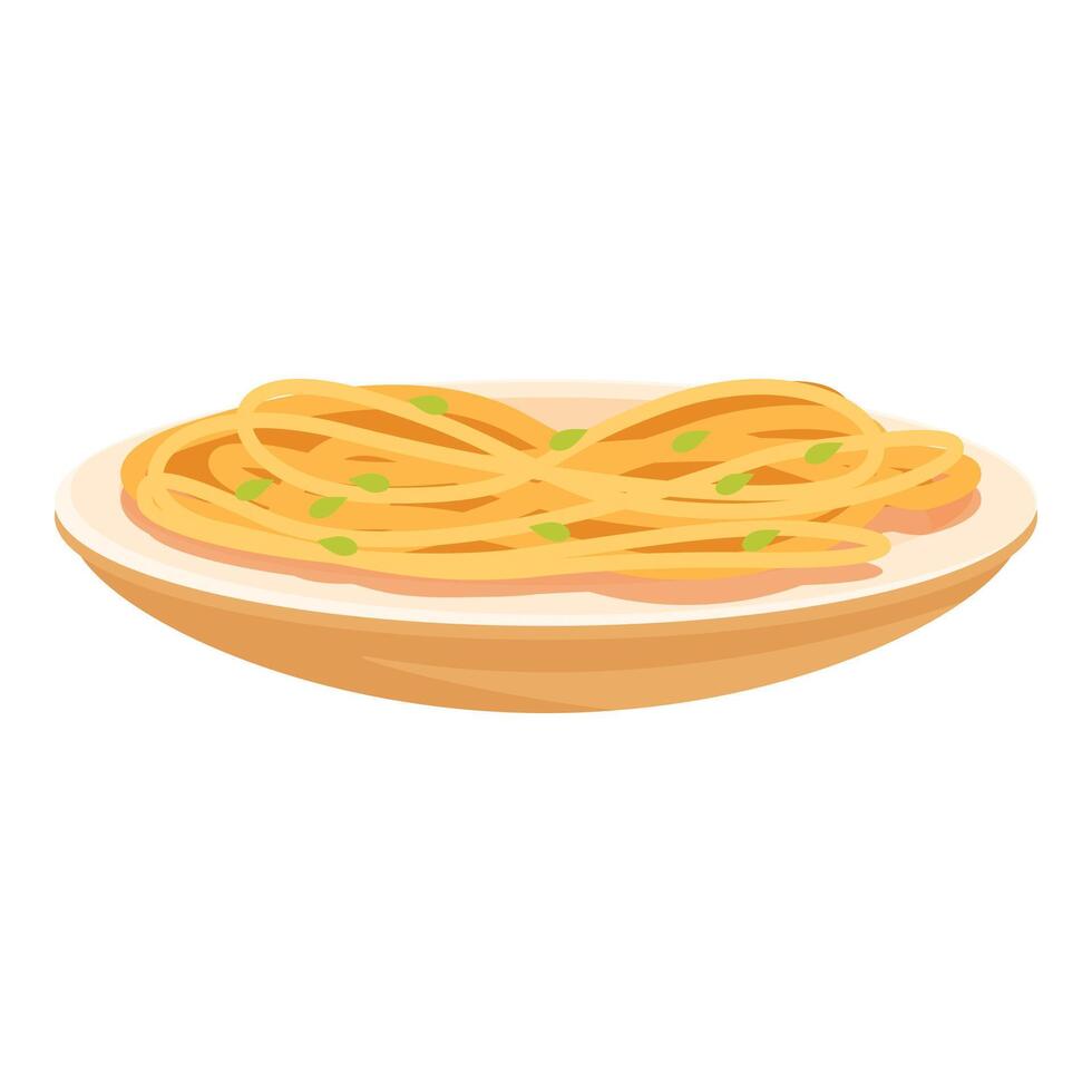 Steaming hot plate of spaghetti with basil pesto sitting on white background vector