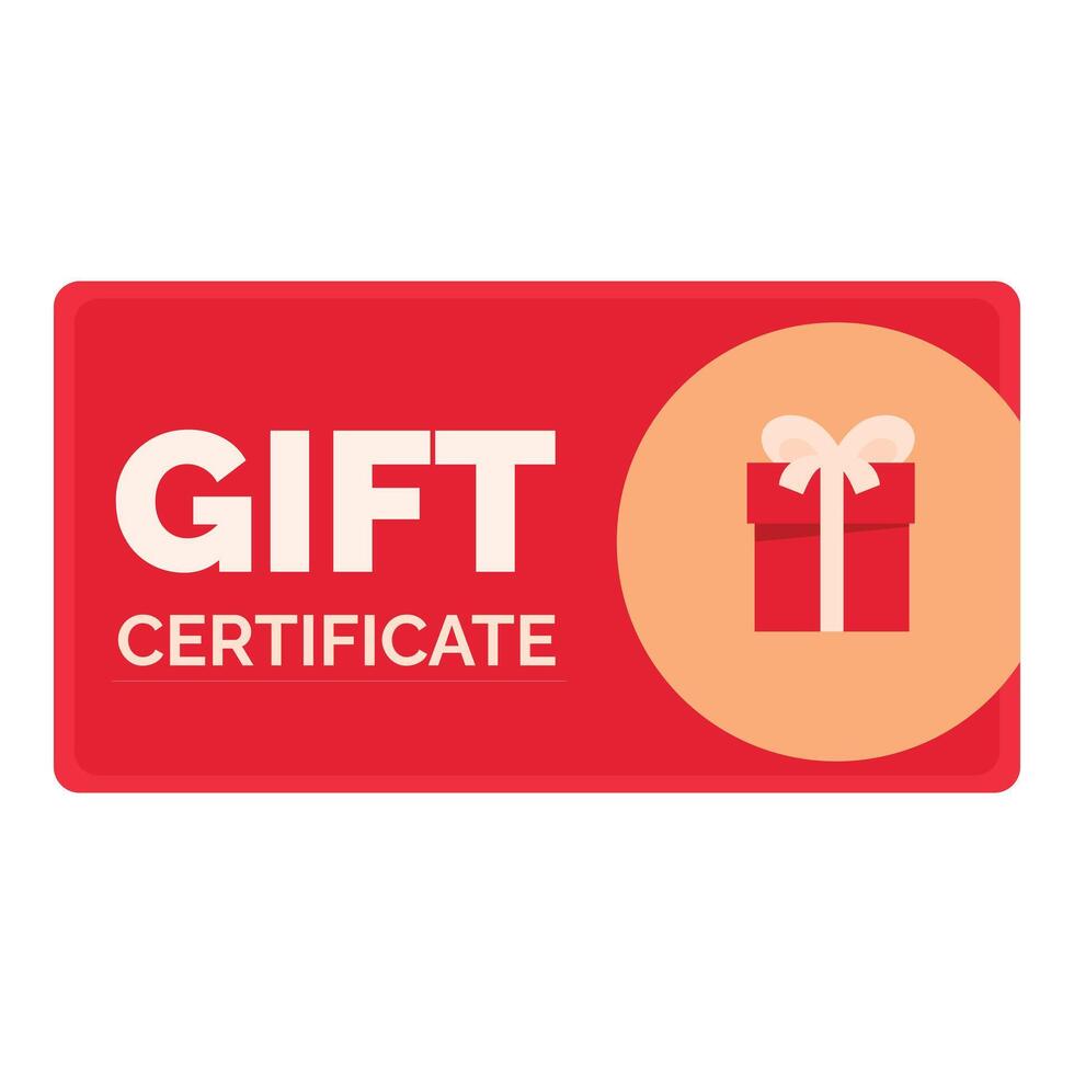 Red gift certificate with present icon offering discounts and promotions vector