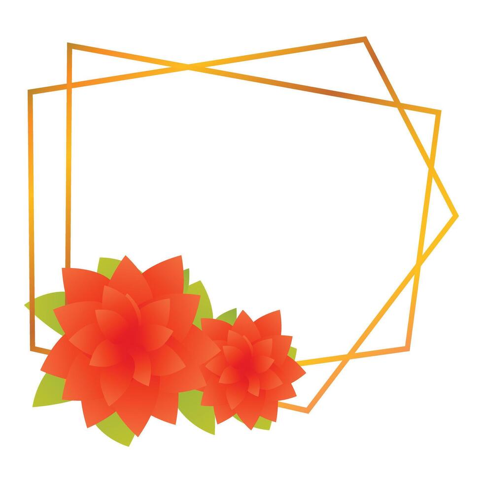 Two red flowers forming the corner of a golden frame vector