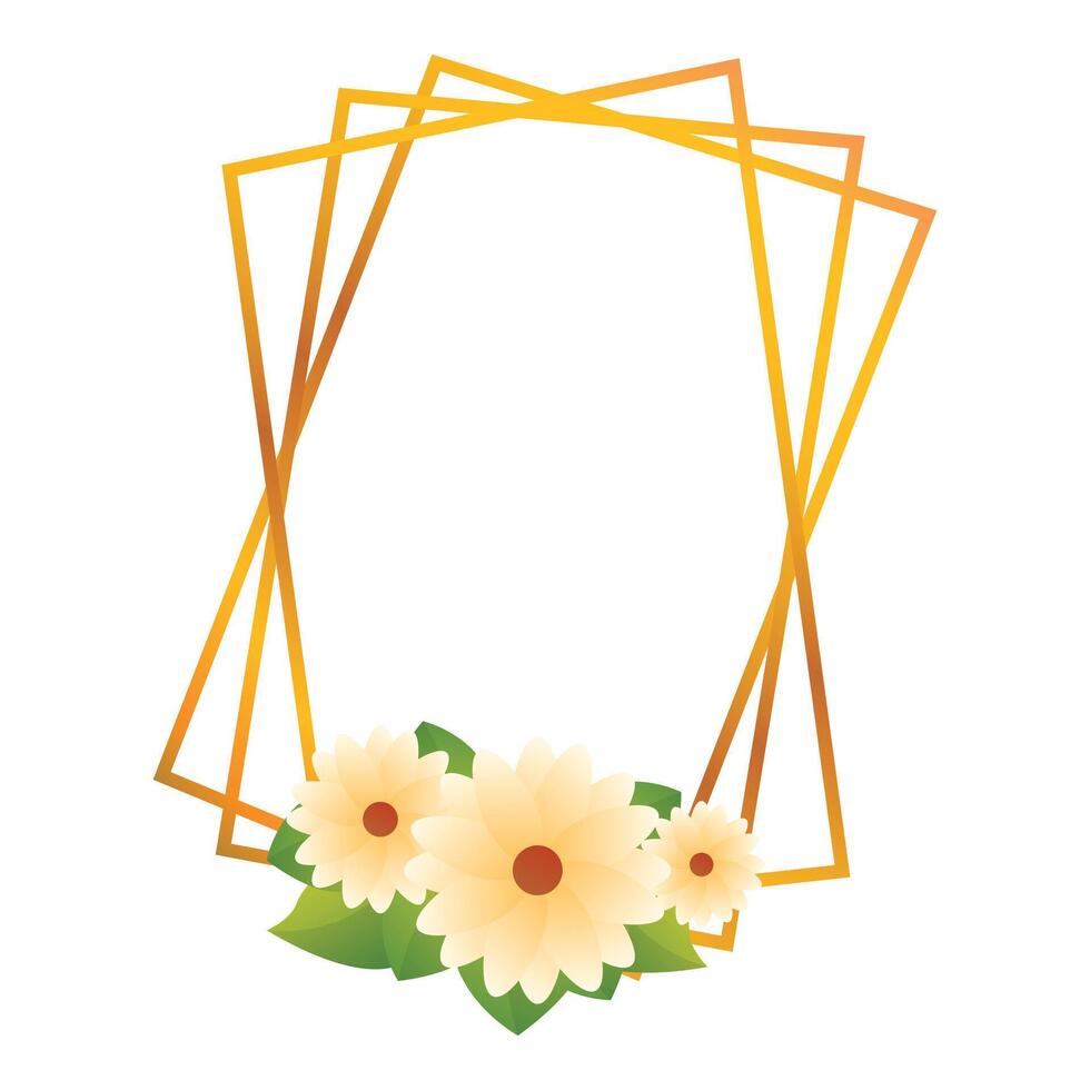 Golden geometric floral frame with yellow flowers on white background vector