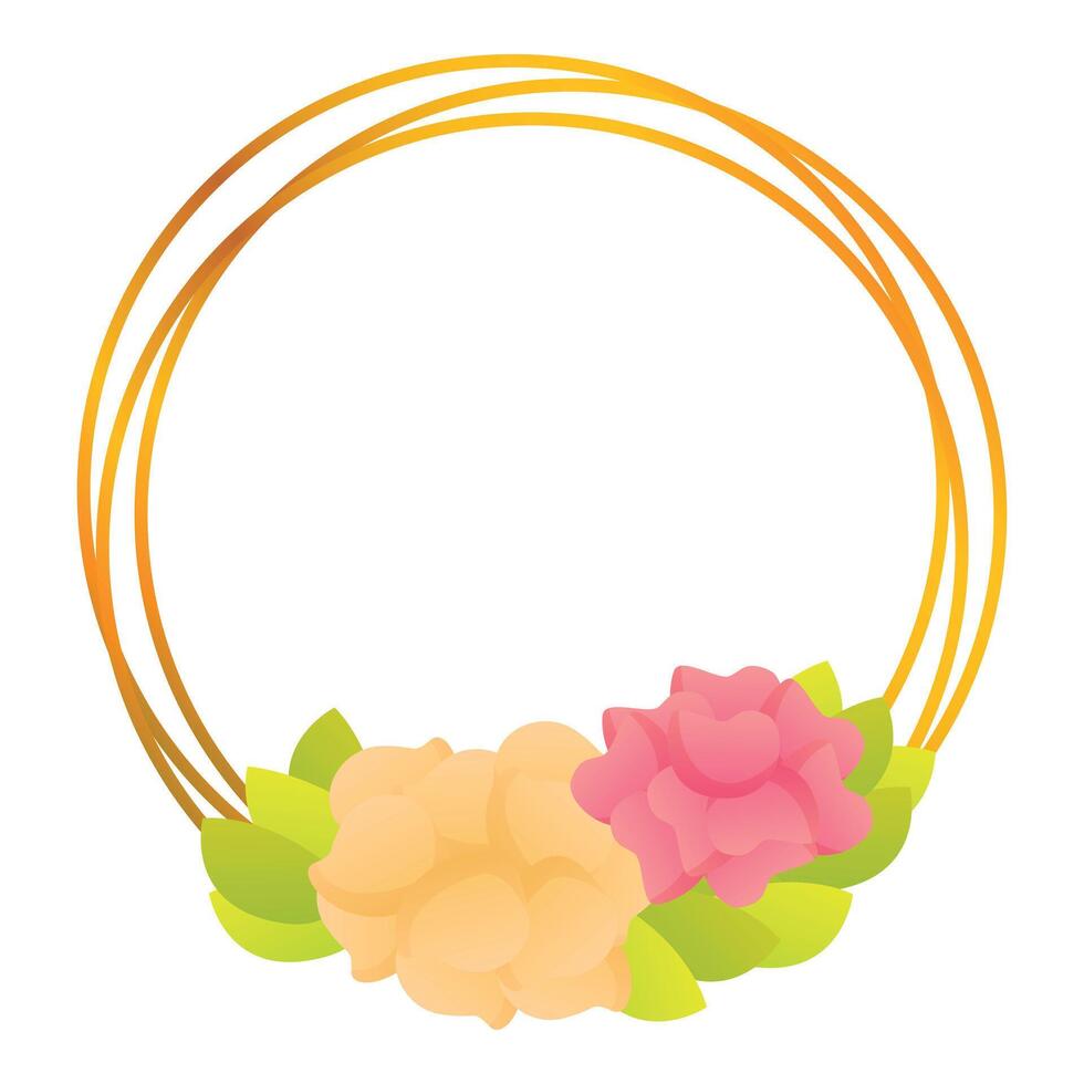 Golden round frame decorated with blooming flowers and leaves vector