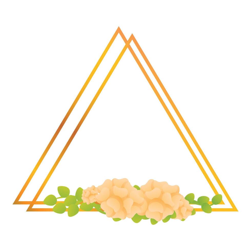 Golden double triangle frame with flowers and leaves decoration vector