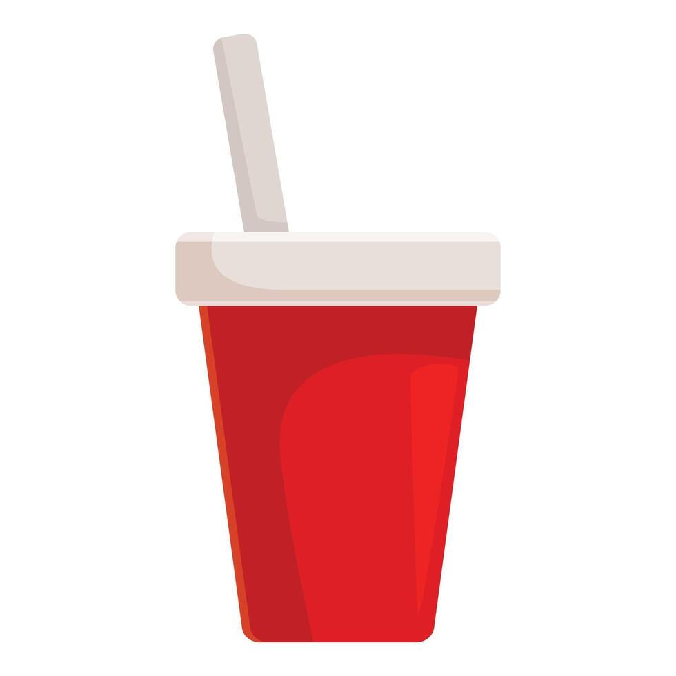 Red paper cup with white lid and straw standing upright vector