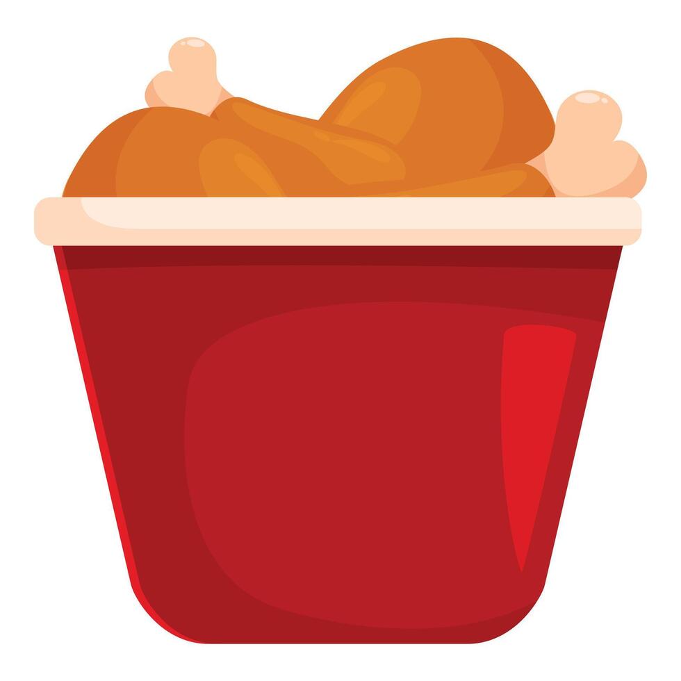 Red bucket overflowing with crispy fried chicken vector