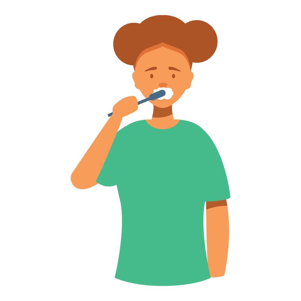 Young woman brushing her teeth with toothpaste vector
