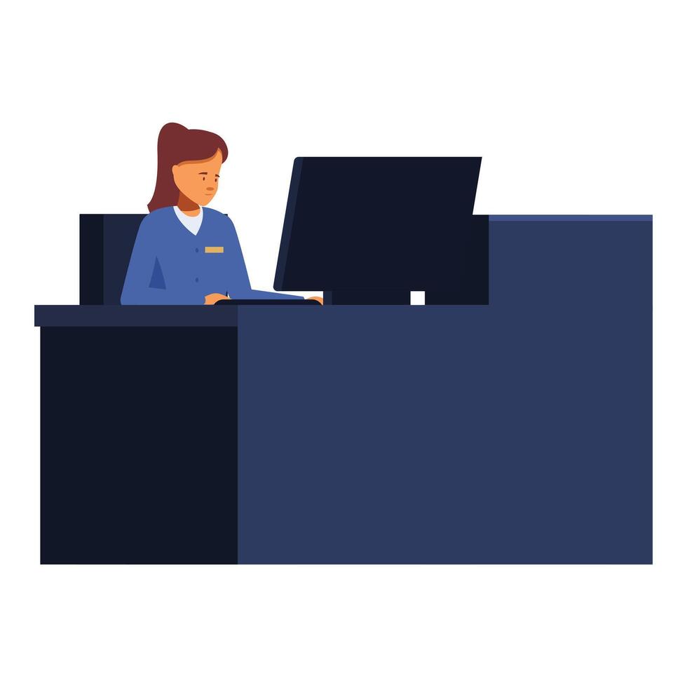 Young female receptionist working on computer at desk vector