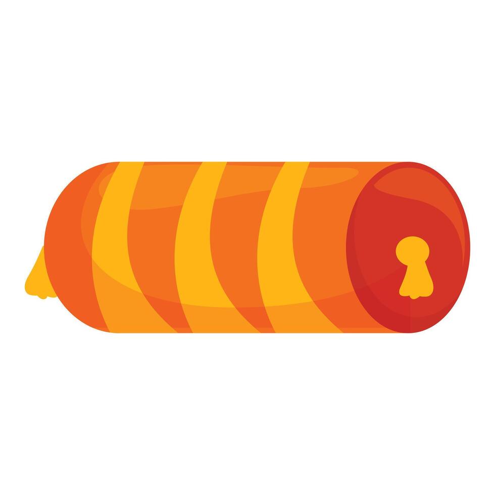 Orange sleeping bag with yellow stripes and keyhole closing detailing cartoon vector illustration